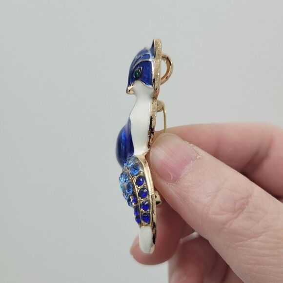 Brand New 2 In 1 Gold Tone Blue Fox Rhinestone Brooch Pin & Pendant - Picture 6 of 9